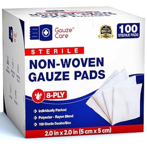 Non-Woven Sterile Gauze Pads 2x2 Pack of 100| 8 ply Gauze Sponges| Individually Packed 2x2 Gauze Pads sterile| Soft and lint-Free Medical Gauze Pads for Enhanced Absorption and First-Aid Wound Care