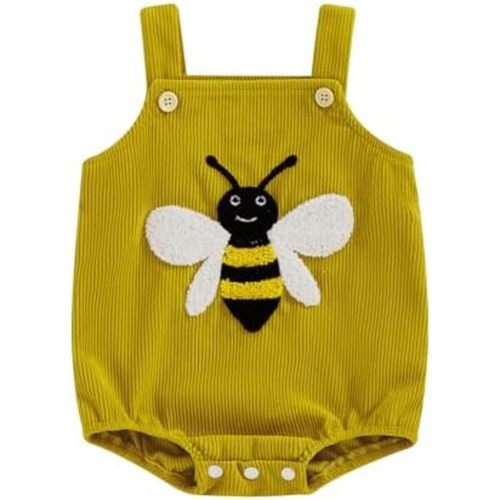 Lesimsam Newborn Baby Boy Girl Clothes Embroidered Corduroy Overall Bubble Romper Sleeveless One-Piece Suspender Jumpsuit