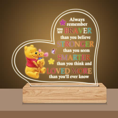 RYOTKIK Inspirational Night Lamp with Pooh Bear Cartoon Design Night Light, Inspirational Gifts for Birthday Christmas Graduation Back to School Gift for Friends Daughter Son Sister