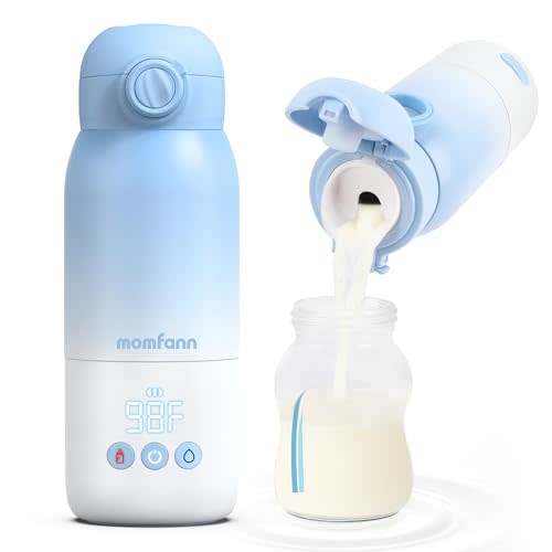 MOMFANN Portable Bottle Warmer for Travel, Dual Heating Modes Baby Milk Warmer On The Go for Breastmilk, Water and Formula, Precise Temperature Control with 5 Levels, Long-Lasting Battery (Blue)