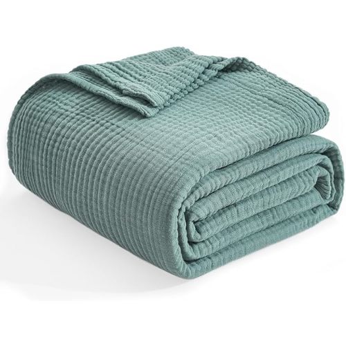 EMME Muslin Blankets for Adults Throw Blanket for Couch Breathable Gauze Soft Lightweight Airy Teal Baby 40" x 50"