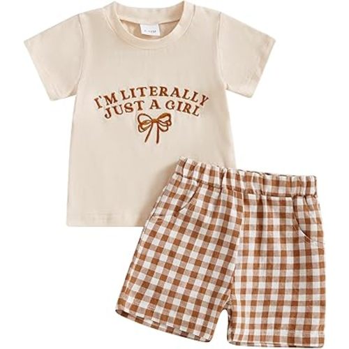 Hekkomird Baby Girl Summer Clothes Cute Letter Print Short Sleeve T-shirt Top Elastic Shorts Toddler Summer Outfits