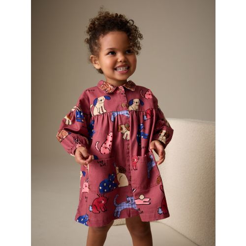 Chocolate Brown Character Long Sleeve Cotton Dress (3mths-8yrs)