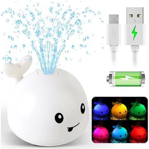 Baby Bath Toys, Rechargeable Light Up Bath Toys for Kids 1-3 Babies 6-12 12-18 Months, Whale Sprinkler Spray Water Pool Bathtub Toys Toddlers Infant 1 2 3 4 5, Valentines Baby Shower Newborn Gifts