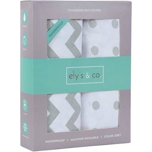 Waterproof Changing Pad Cover Sheets 2-Pack for Baby Boy or Baby Girl - (Grey Chevron & Polka Dots)