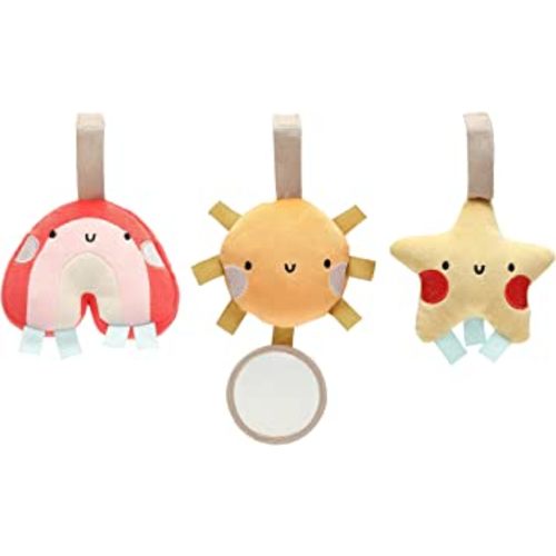Pearhead Rainbow Sun and Stars Stroller Toys, Plush Corduroy Baby Travel Car Seat Toy Set, Baby Hanging Interactive Toys, Gender-Neutral Baby Travel Accessories, Rainbow Sun Stars Set of 3