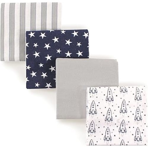 Hudson Baby Unisex Baby Cotton Flannel Receiving Blankets, Rocket Ship, One Size