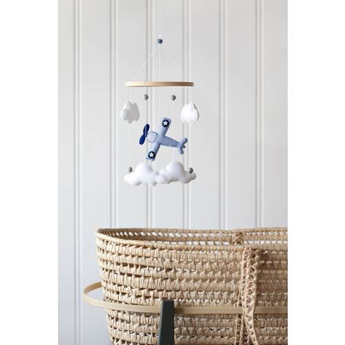 Handstitched Airplane & Clouds Minimalist Mobile with custom felt colors available