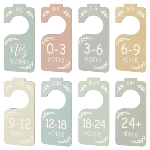 Pasonly 8pcs Baby Closet Dividers for Clothing Organizer, Multi-Color Wooden Hanger Closet Dividers for Newborn to 24 Months Size Clothes, Double-Sided Baby Clothes Dividers