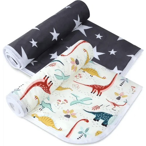 2Pcs Diaper Changing Pads for Baby, Dinosaur Change Mat, 3Layers Waterproof Change Pad Foldable Absorbent Mats for Women, Reusable Incontinence Underpads for Patient 24''x30'' (Dinosaur black star)
