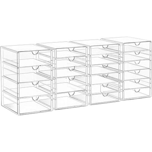 Acrylic Drawer Organizers - 21 Drawers 4 Set - Clear Storage Drawers for Office Supplies - Stackable Makeup Organizer - Dustproof Desk Organizers for Makeup, Jewelry, Pen, Stationary