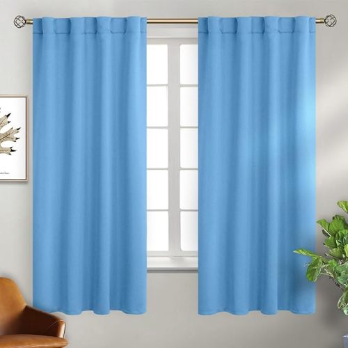 BGment Sky Blue Curtains 63 inch Length for Bedroom - Rod Pocket and Back Tab Blackout Curtains Thermal Insulated Room Darkening Curtains for Living Room, 2 Window Curtain Panels (Each 38 x 63 Inch)