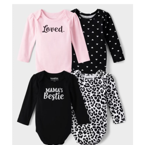 Baby Girls Long Sleeve Heart Bodysuit 4-Pack - BLACK | The Children's Place
