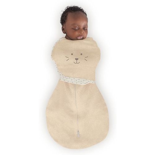 SwaddleDesigns 6-way Omni Swaddle Sack, Arms Up Swaddle for Newborn, More Options to Calm Startle Reflex, Improves Sleep, Easy Transition Baby Sleep Sack, Small, 0-3 Month, Oatmeal, Cute Animal Face