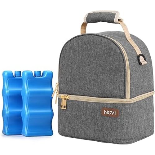 NCVI Breastmilk Cooler Bag with 2 Ice Pack, Breast Pump Bag with Cooler Fits 6 Bottles, Double Layer Breast Milk Baby Bottle Cooler Bag, for Travel, Nursing Mom Daycare, Work, Picnic (Grey)