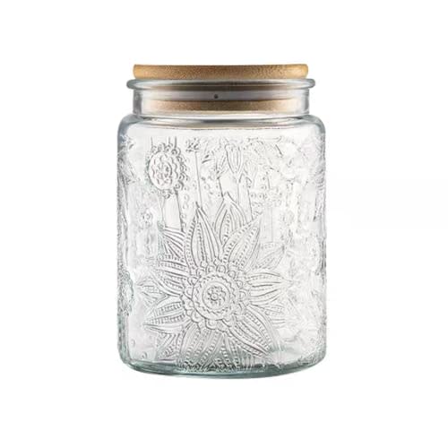 Vintage Glass Jar with Lid, 23.7oz Airtight Glass Storage Canister Glass Food Storage Containers for Kitchen Counter, Pantry, Decorative Jar for Coffee, Tea, Sugar, Candy Cute Jar
