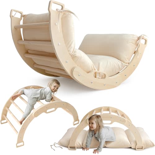 Arch Rocker Arch with Cushion - Wooden Climber Montessori Climbing Arch for Kids, Pillow for Arches