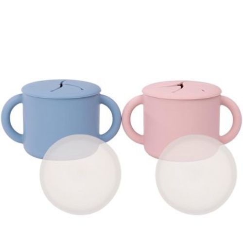 Weesprout Snack Containers, Food Grade Silicone Cups, Spill-proof Tops For Toddlers & Babies - Set Of 2 (matte Pink, Matte Off White)