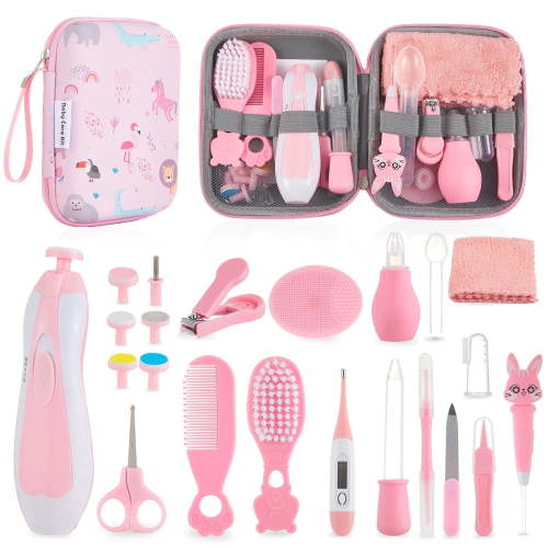Lictin Baby Healthcare and Grooming Kit, 23 in 1 Infant Hygiene Set, Electric Nail Trimmer, BPA-Free Silicone, Pink