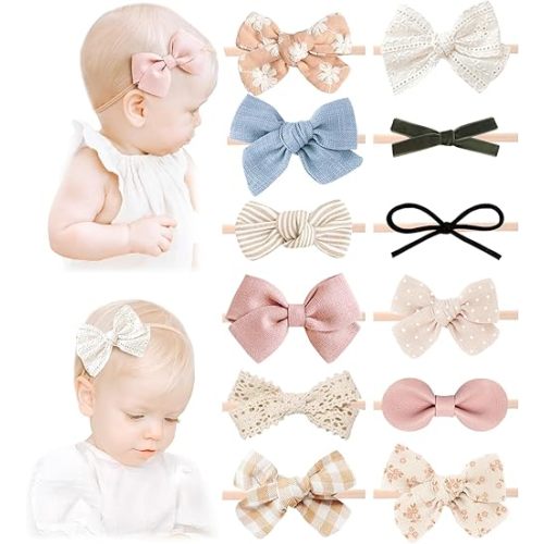 Niceye Baby Girl Bows and Headbands, Stretchy Nylon Hairbands Hair Bows for Newborns, Infants, Toddlers - Handmade Baby Hair Accessories for Girls