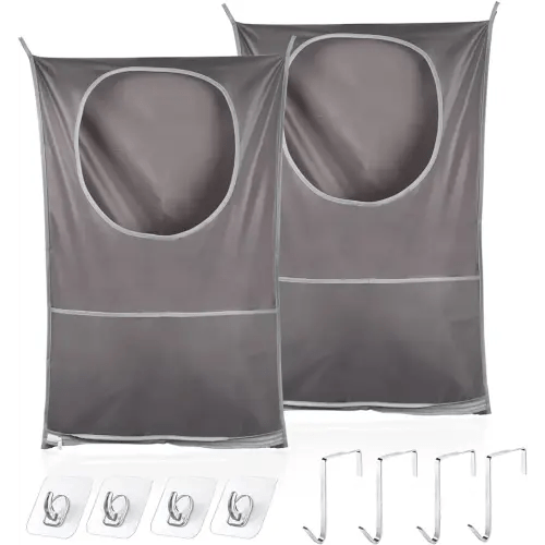 Sweetone Door-Hanging Laundry Bag, with 2 Type Hooks Hanging Laundry Hamper, College Dorm Room Essentials Saving Space Wall Hanging Laundry Basket with Zipper for Behind Door in Home Dorm (Grey)