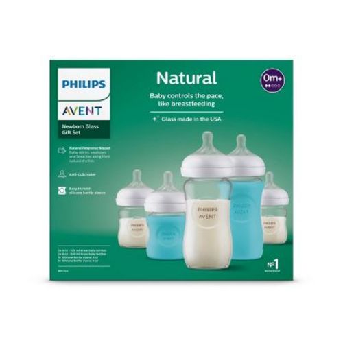 Philips Avent Natural Glass Bottle with Response Nipple Baby Set - 7pc: BPA-Free, Silicone Nipples
