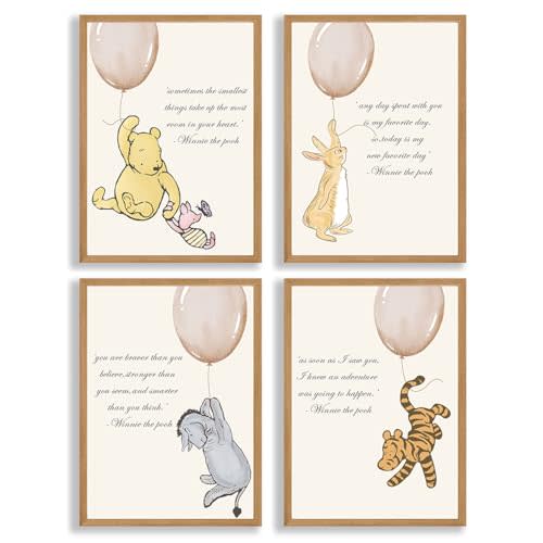 ZsaTuiy 4PCS Nursery Baby Stuff - Winnie Nursery Decor Posters - Classic Winnie the Pooh Wall Decor