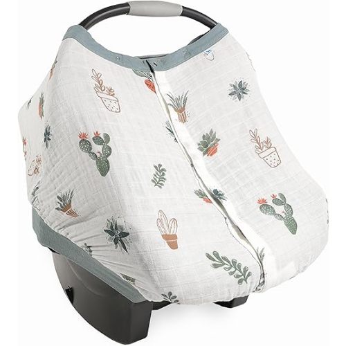 Little Unicorn 100% Cotton Muslin Car Seat Canopy | Super Soft Lightweight Cover with Window | Breathable | Magnetic Closure | Baby and Infant | Machine Washable | Shower Gift (Prickle Pots)