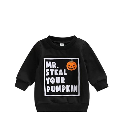 Eadrioss Toddler Baby Boy Girl Halloween Outfit Funny Print Pumpkin Shirts Top Sweatshirt Baby Fall Clothes - Black# Mr.steal Pumpkin - 0-6 Months