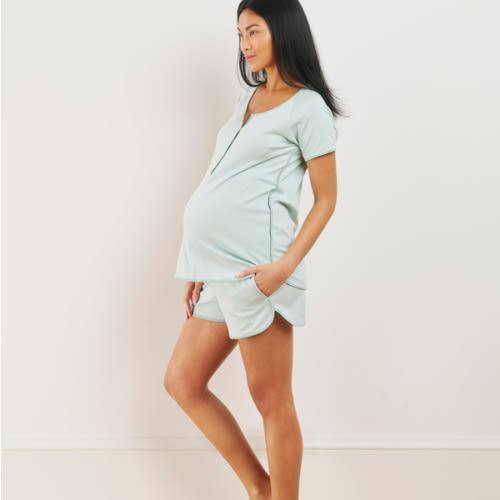 LAKE | Women | Pima Cotton Pajamas | Parisian Green Maternity Shorts Set