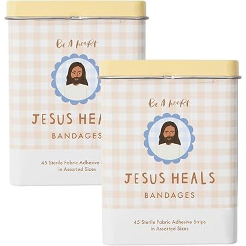 Be A Heart – Jesus Heals Bandages, 2-Pack Cottage Collection | 90 Assorted Fabric Adhesive Bandages | Cute Faith-Based Band-Aids for Kids & Adults (2 Bandage Tins - 45 in Each)