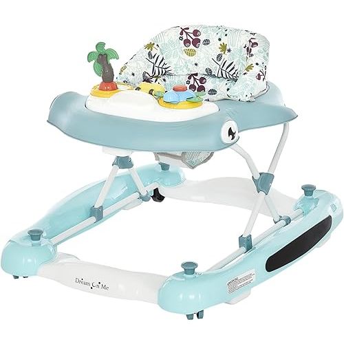 Dream on Me 2-in-1 Aloha Fun Baby Walker in Blue, Easily Convertible Baby Walker, Adjustable Three Position Height Settings, Easy to Fold and Store