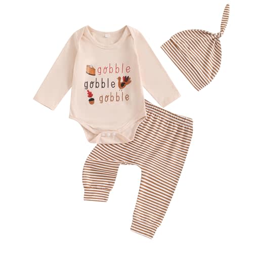 Arvbitana Baby Boy Girl My 1st Thanksgiving Outfit 0-3 6 12 18 Months Long Sleeve Romper Turkey Pants Hat Set Infant Clothes