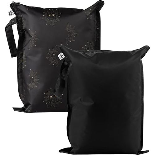 Tiny Twinkle Mess-Proof Waterproof Wet Dry Bag | 2-Pack Reusable Wet Bags for Swimsuits & Baby Clothes | Leakproof Wet Bag for Travel & Diaper Changes for Baby (Midnight)