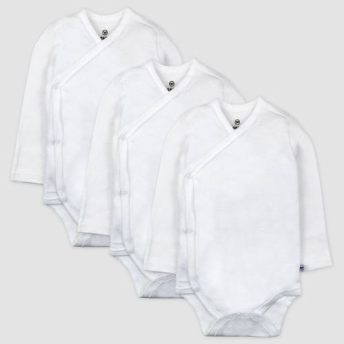 Honest Baby 3pk Organic Cotton Long Sleeve Duster Bodysuit - White 6-9m