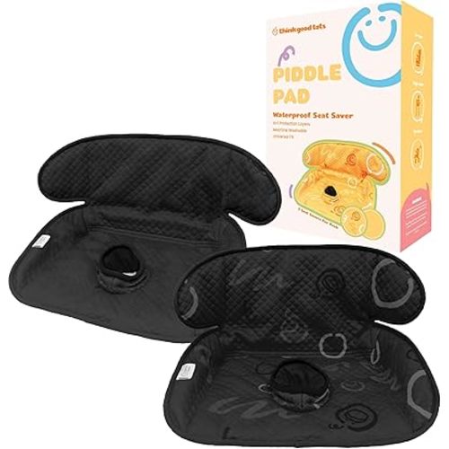 Black Piddle Pad: Waterproof Car Seat Protector for Potty Training Toddlers, Babies - Anti-Slip Backing, Machine Washable, Universal Fit, Stroller (2 Pack)