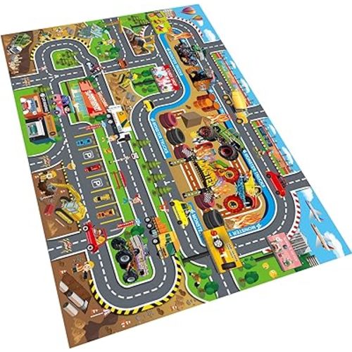 Oriate Tapete de juguete para niños, tapete de juego de actividades de camión monstruo, alfombra multicolor de juego de interacción entre padres e hijos, tapete educativo ideal para niños para autos