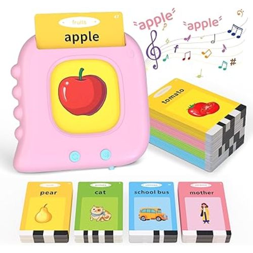 Talking Flash Cards for Toddlers 1-3, Educational Toddler Toys for 1 2 3 4 5 Years Old Girls Birthday Gift Idea, Montessori Learning Toy for Toddlers, Autism Sensory Toys, Pocket Speech Therapy Toy