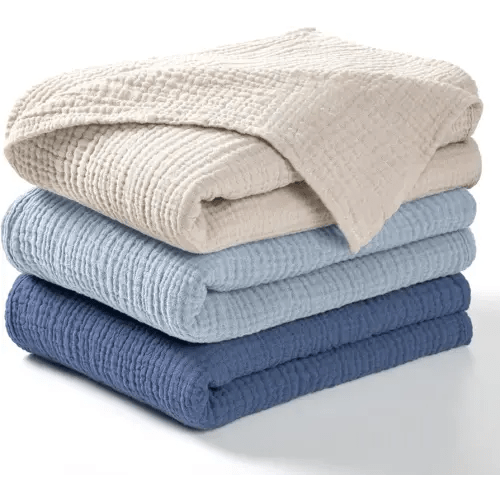 Muslin Swaddle Blanket Baby - Cotton Swaddling Blanket Soft Baby Receiving Blanket Neutral 3Pack(Navy)