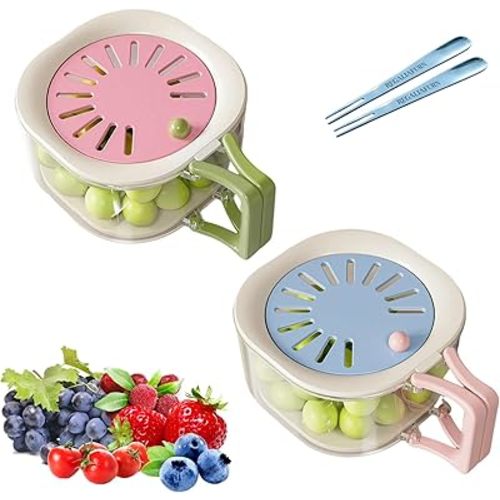 Multifunctional Fruit Strainer Container with Lid - Foldable Handle, Washing Bowl for Berries, Produce Storage Container, Kitchen Use（2 Pack）