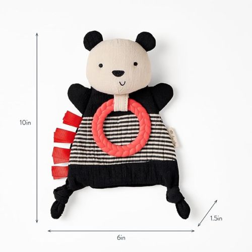 Itzy Ritzy - Bitzy Crinkle Sensory Toy for Babies & Toddlers — Features Crinkle Sound, Soft Braided Teething Toy Ring & Textured Ribbons — Gender Neutral Baby Item for Ages 0 Months & Up, Panda