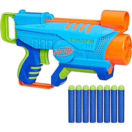 NERF Elite Junior Explorer Easy-Play Toy Foam Blaster, 8 Darts for Kids Outdoor Games, Ages 6 & Up