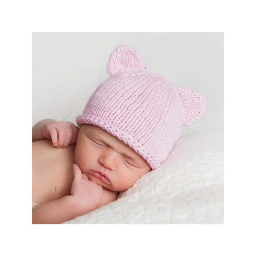 Huggalugs Newborn Pink Teddy Bear Beanie Hat