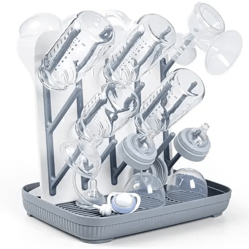 Termichy Baby Bottle Drying Rack: Large Vertical Bottle Dryer Rack Holder - Space Saving Standing Drying Rack for Baby Bottles and Pump Part Cleaning (Gray)