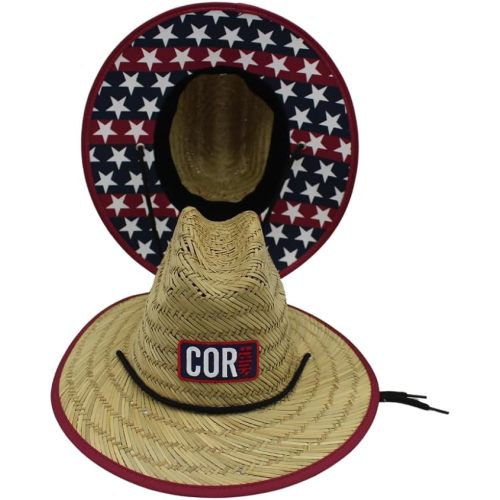 COR Surf Kids Straw Hat Summer Beach Hat for Boys and Girls Classic Lifeguard Sun Hat - 2-5T - Patriotic