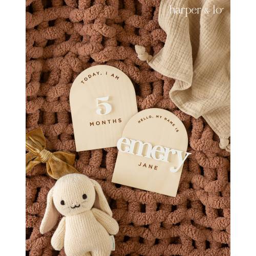 Wooden Arched Boho Interchangeable Milestone Cards | Custom Name Set | Baby Monthly Milestone Marker | Baby Shower Gift | Boho, Sustainable