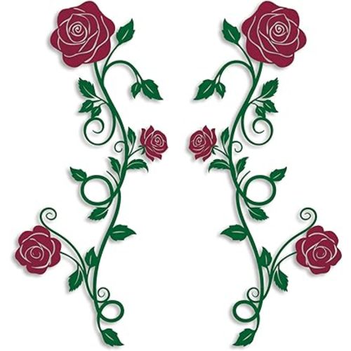 Pinetree Art 2 Pieces Metal Flower Wall Art Modern Vintage Rose Floral Branch Wall Decor for Living Room Hallway Bathroom (Red)