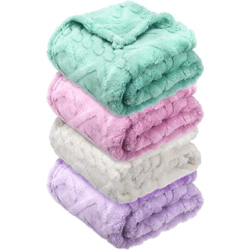 4 Pcs Fleece 30" x 40" 3D Fluffy Baby Blanket for Boys Nursery Little Girl Infant or Newborn Receiving Swaddling Blankets(Light Color)