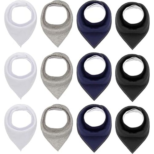 Maiwa Black White Cotton Bandana Snap Drool Bibs for Baby Girls Boys for Drooling eating Teething for 12 Pack