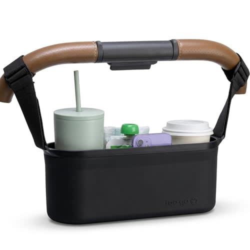 Silicone Stroller Organizer with Cup Holders, Waterproof & Easy-Clean, BPA-Free Caddy with Phone Pocket & Storage, Universal Anti-Slip Straps Fit Uppababy, Nuna, Doona & Most Strollers, roo go